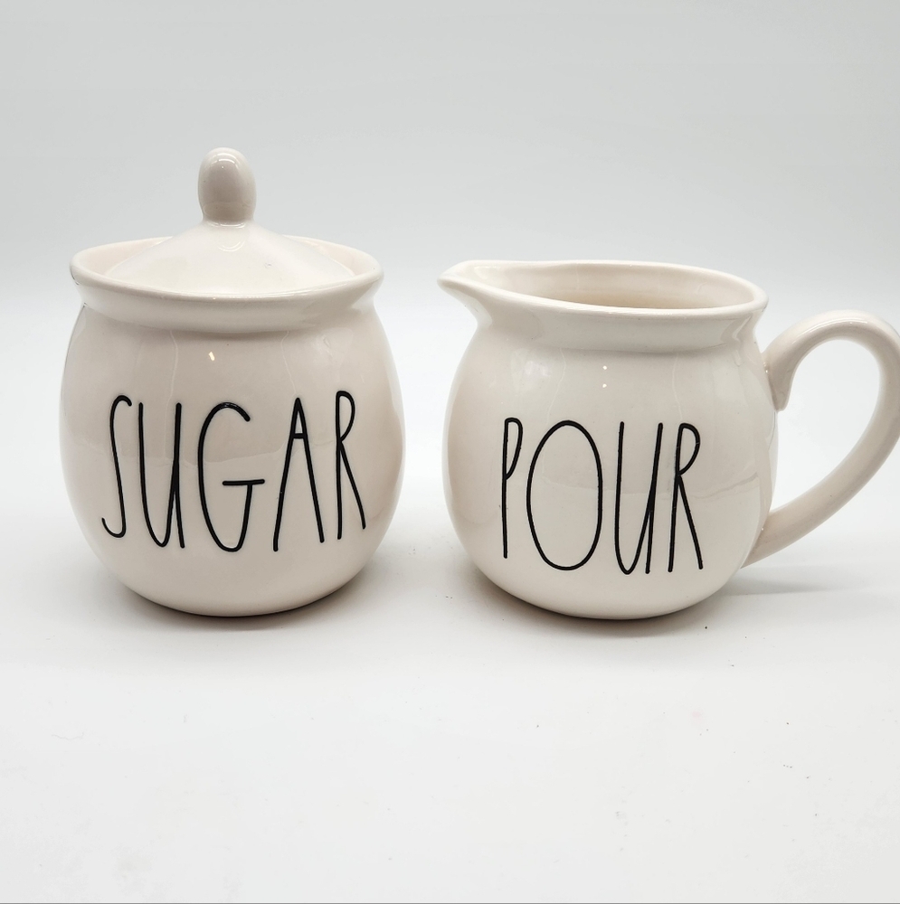 Rae Dunn POUR Creamer Pitcher and SUGAR Bowl.  Coffee Artisan Collection